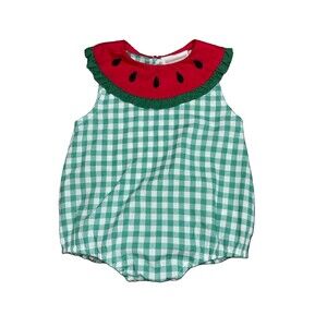 Lil Cactus Girls 2T Green Gingham Watermelon Collar Cotton Bubble Romper Ruffle